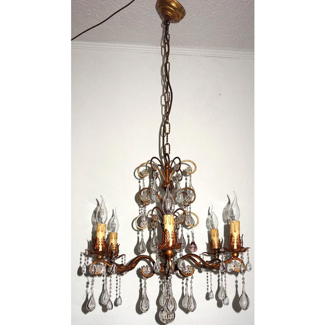 Metal Antique Art Nouveau Gilded Metal and Murano Glass Drop Chandelier, 1920s For Sale - Image 7 of 14