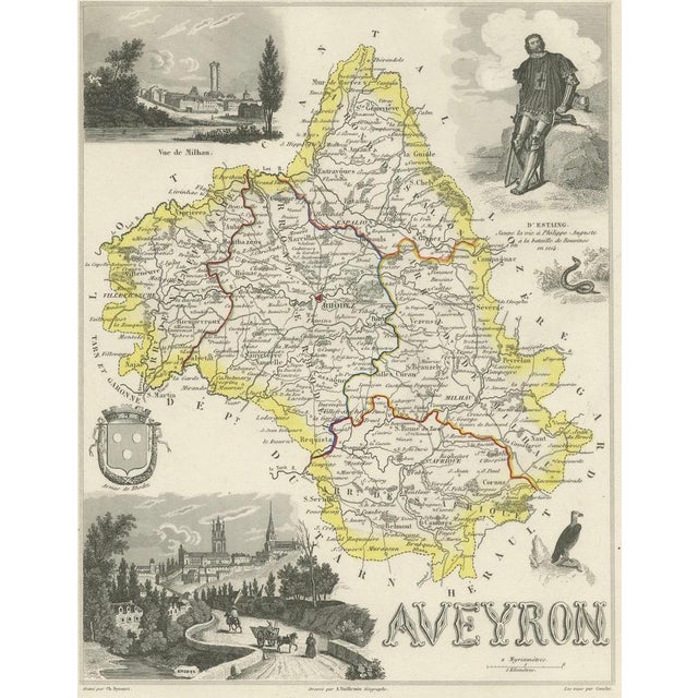 Black Map of Aveyron France with Rodez and Millau and Wine Routes, 1800s For Sale - Image 8 of 10