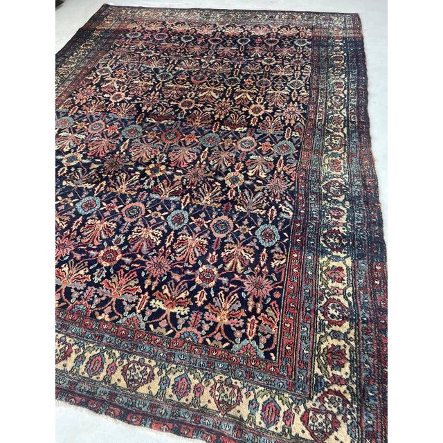 Textile Cotton-Candy Hydrangea with Protective Evil Eye Antique Bibikkibad Rug 8.7 x 11.9 For Sale - Image 7 of 14