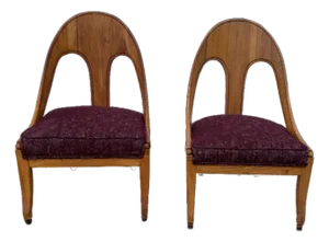 1970s Attributed to Michael Taylor for Baker Spoon Back Slipper Chairs in Natural Finish, Sold in Pairs