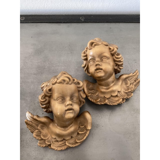 Brown Heavenly Angel Figurines in Carved Wood, Germany, Set of 2 For Sale - Image 8 of 8
