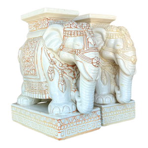 Vintage Regency Glazed Ceramic Elephant Stools - A Pair