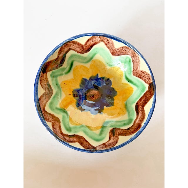 Handcrafted Spanish Almeria Pottery Bowl, likely made in Nijar, Spain. The Moorish influence is evident in the glaze...