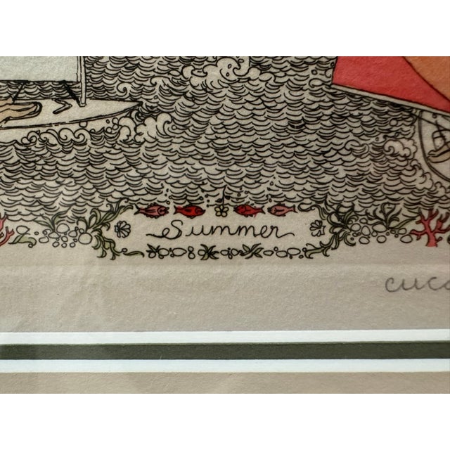 1970s Cuca Romley Four Seasons Set of 4 Signed Hand-Colored Etchings Framed For Sale - Image 14 of 16