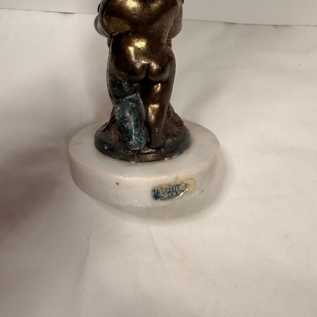 Vintage Italian Marble Cherub Pedestal Bowl Bronze Tone Brass Putti Angel Romantic Cheribum Angels Romance For Sale - Image 10 of 13