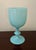 Set of three assorted 1930s blue opaline blown glass goblets of various heights. All three goblets are a beautiful robin's...