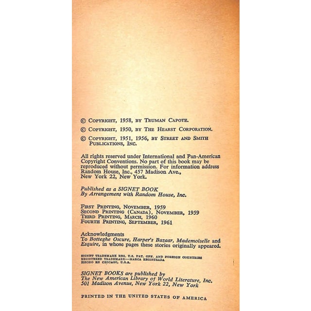 "Breakfast at Tiffany's" 1961 Capote, Truman For Sale - Image 4 of 6