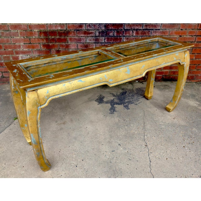 Vintage Palm Beach Regency Chinoiserie Light Blue Parcel Gilt Ming Style Console Table -Newly Painted For Sale In Mobile - Image 6 of 18