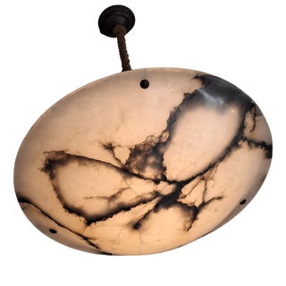 Antique Veined Alabaster Pendant Light, 1920 For Sale