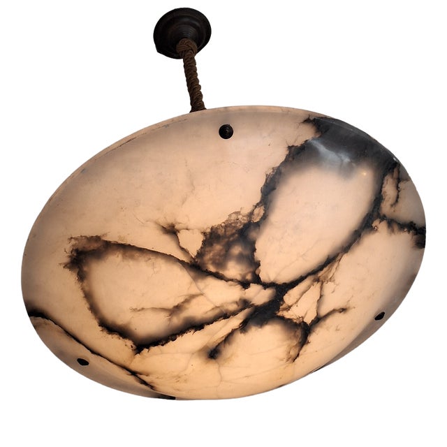 Antique Veined Alabaster Pendant Light, 1920 For Sale