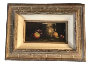 Original Mid Century Modern Still Life Painting Fruit & Pitcher Vintage Frame Signed