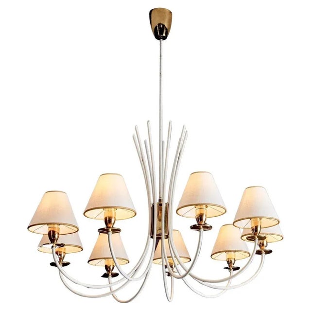 Vintage Nine-Arm Chandelier in the style of Jean Royère, 1950s For Sale - Image 16 of 16