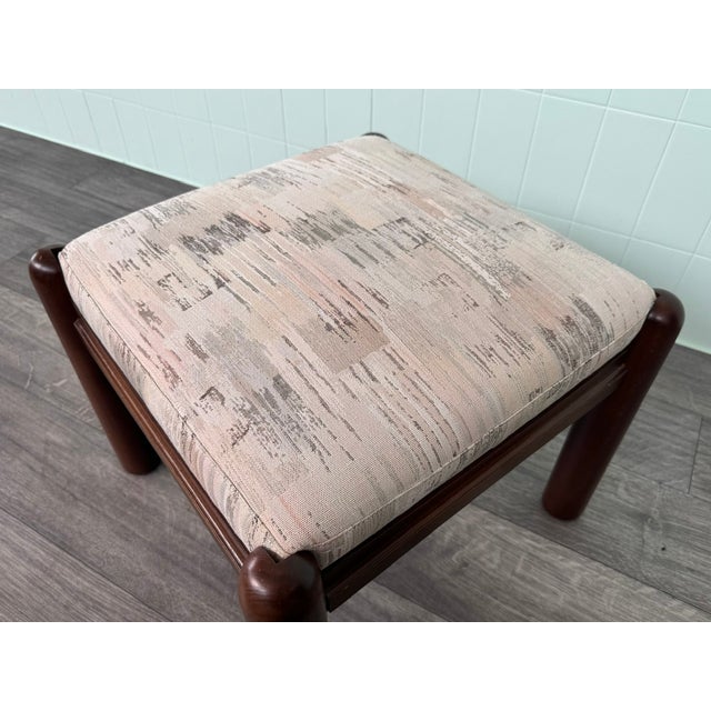 Brown Small Vintage Upholstered Wooden Ottoman, 1970s For Sale - Image 8 of 12