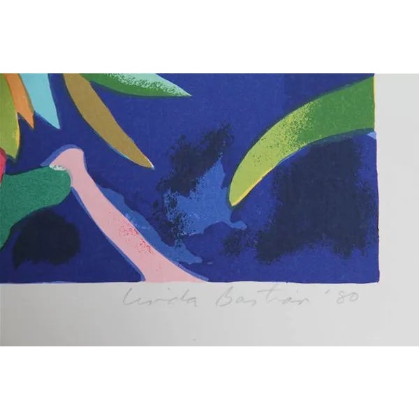 This serigraph, titled Rose Breasted Cockatoos, was created by the American artist, Linda Bastian, in 1979. It is edition...