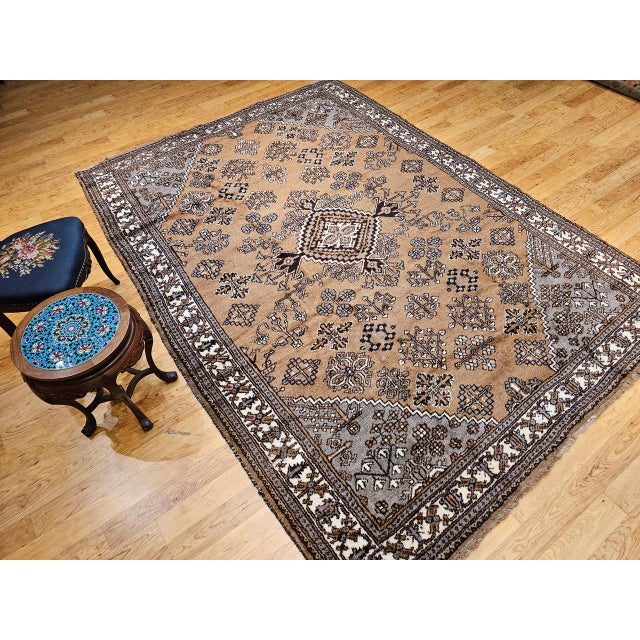 Vintage Persian Bakhtiari Rug, Hand-Knotted Wool, Allover Geometric Pattern, Camelhair & Ivory, 8x11 For Sale - Image 10 of 18