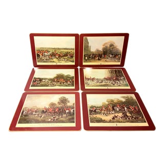 Vintage 1970s Cloverleaf Fox Hunt Luncheon Table Placemats - Set 6 For Sale