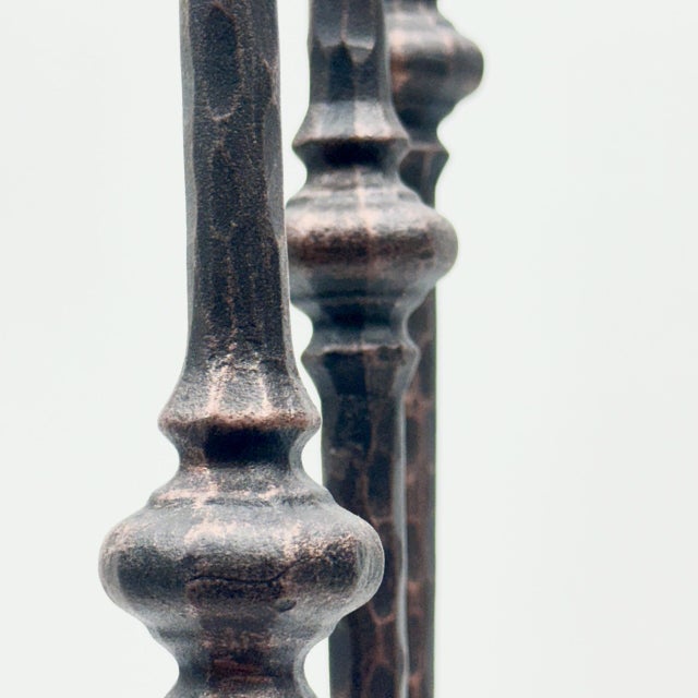 Black Hand Forged Iron Candelabra Set of 3 (100-120cm) Antique Copper Finish Hammered Stem with Calla Lily Cups For Sale - Image 8 of 10