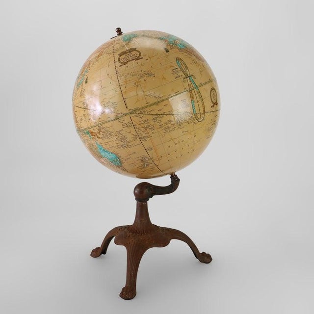 Antique Cram’s Imperial World Globe With Cast Iron Clawfoot Base C1920 For Sale - Image 6 of 11