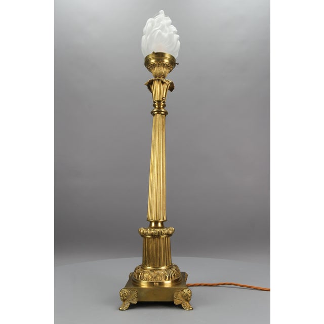 French Bronze and Frosted Glass Fluted Column Table Lamp, 1920s For Sale - Image 13 of 18