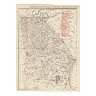 Antique Map of Georgia The Peach State by Rand McNally, 1899 For Sale