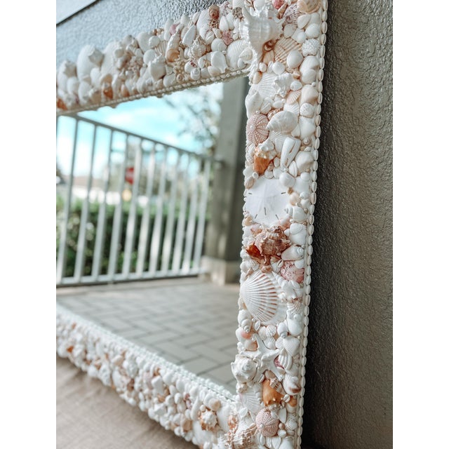 Ivory Large Seashell Mirror for Wall, Shell Mirror for Coastal Luxury Homes For Sale - Image 8 of 9