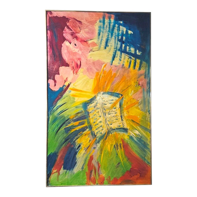 1980s Large Polychrome Expressionistic Painting by Sirena (Aka Antonia Mastrocristino Sirena) For Sale