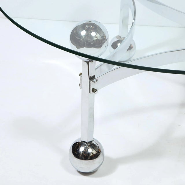 Transparent Mid-Century Modern Polished Chrome & Glass Cocktail with Spherical Detailing For Sale - Image 8 of 13