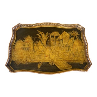 1980s Chinoiserie Motif Painted Tray For Sale