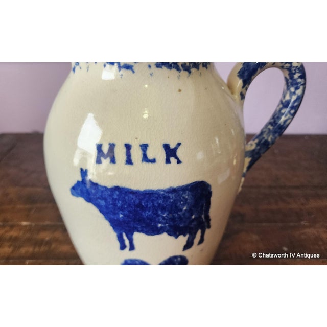 Ceramic Vintage Early 1980s Buttermilk Acres Stoneware Cow & Heart Spongeware Large Pitcher For Sale - Image 7 of 10