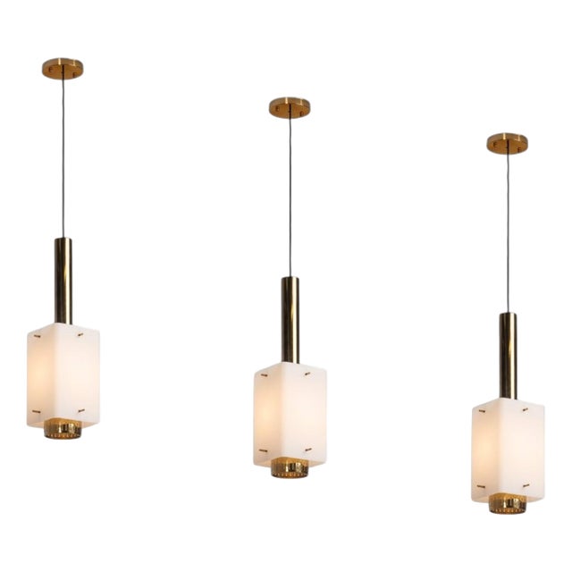 Vintage Italian Pendant Lamp in Brass and Glass from Stilnovo, 1960s For Sale
