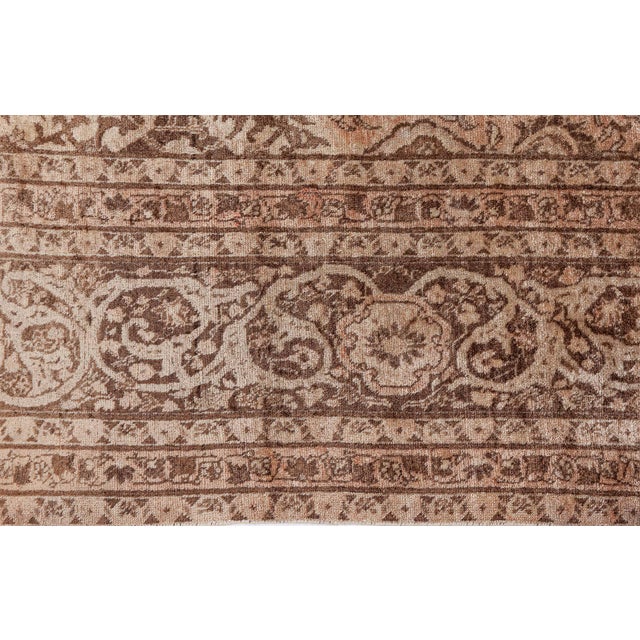 Persian Vintage Persian Tabriz Brown Handmade Wool Rug For Sale - Image 3 of 11