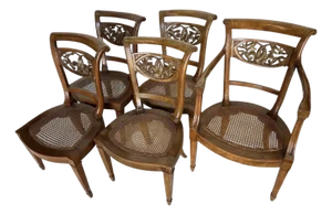 Set of 5 Italian Neoclassical Dining Room Chairs With Giltwood Dolphin Backs