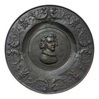 Large Antique Bronze Plate, 1920 For Sale