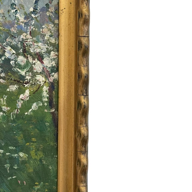Vintage Impressionist Spring Landscape Painting With Stream in Gilt Toned Frame - Signed For Sale - Image 4 of 10