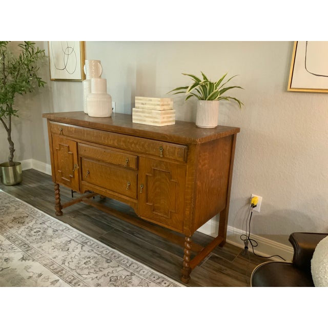 Arts & Crafts Vintage Solid Tiger Oak Server/Buffet For Sale - Image 3 of 8
