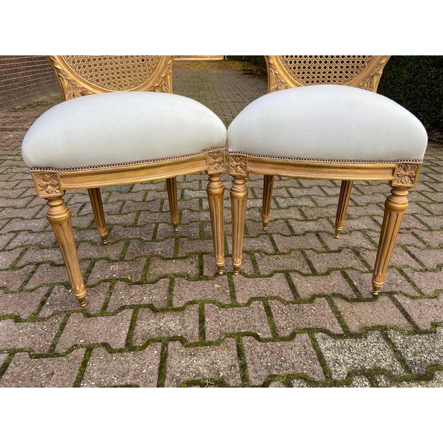 1970s French Artisan Louis XVI Gold Beech Cane Dining Chairs-Set of 4 Pc For Sale - Image 13 of 18