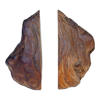 Pr. Vintage Organic Wooden Bookends For Sale