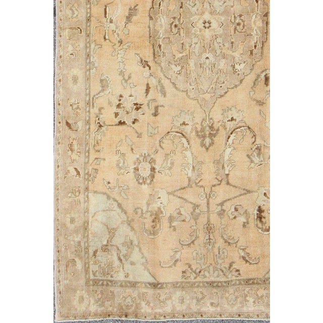 Traditional Vintage Turkish Oushak Rug in Faded Apricot, Taupe, and Pale Celadon Tones For Sale - Image 3 of 10