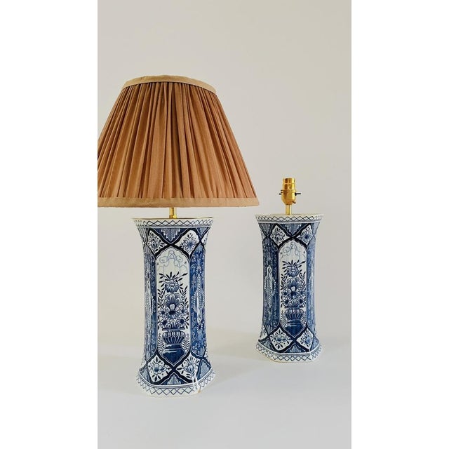 Blue Antique Pillar Lamps from Royal Delft, 1930, Set of 2 For Sale - Image 8 of 8