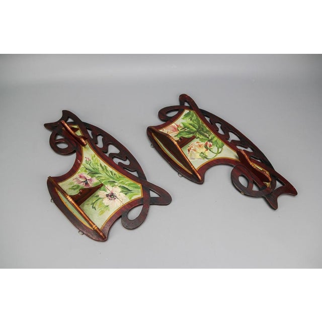 1910s Art Nouveau Wooden Hand-Painted Floral Shelves, Germany, 1910, Set of 2 For Sale - Image 5 of 18