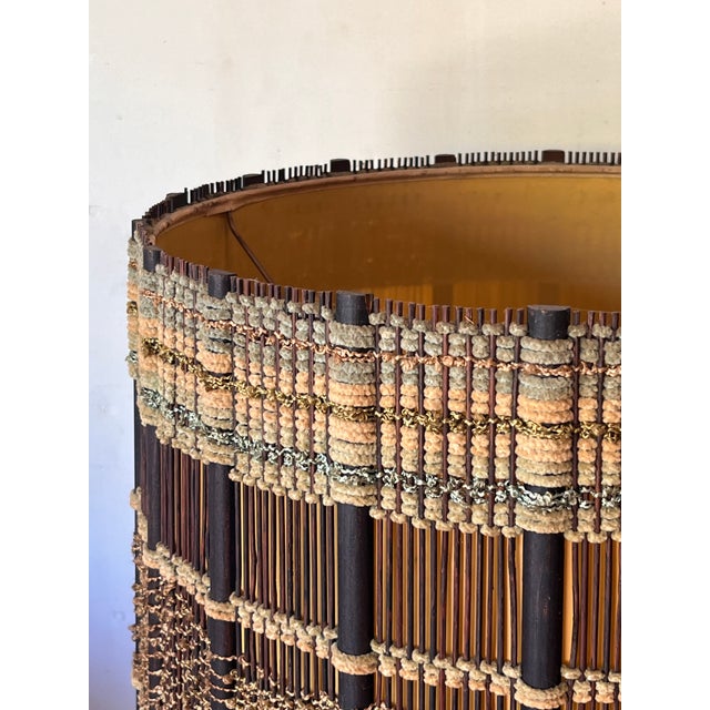 Terra Cotta 1960s Mid-Century Modern Textured Terracotta Lamp With Impeccable Maria Kipp Woven Shade For Sale - Image 8 of 11