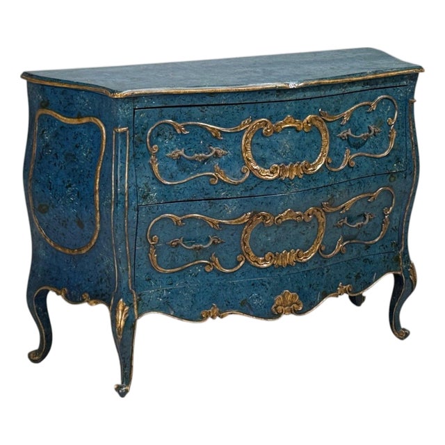 Single Royal Blue and Parcel-Gilt Decorated Bombay Commode or Chest For Sale