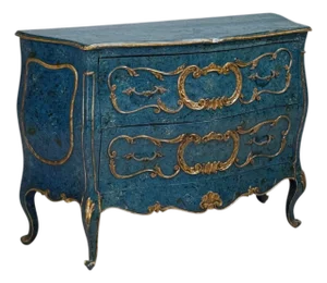 Single Royal Blue and Parcel-Gilt Decorated Bombay Commode or Chest