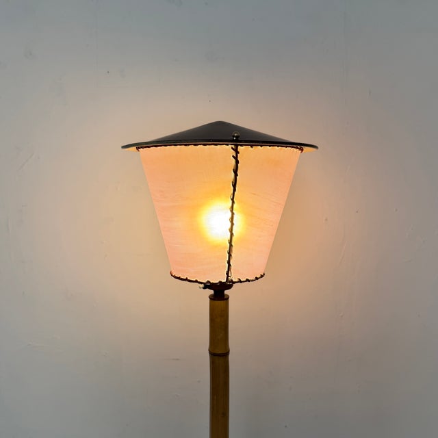 Mid-Century Modern Italian Floor Lamp in Bamboo and Metal, 1950s For Sale - Image 4 of 9