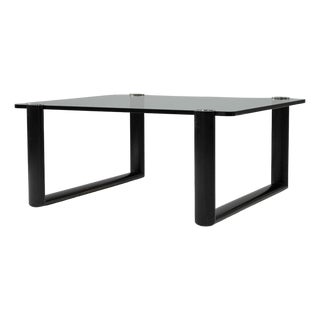 20th Century Italian Glass Coffee Table On Wooden Base For Sale