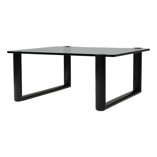 20th Century Italian Glass Coffee Table On Wooden Base For Sale