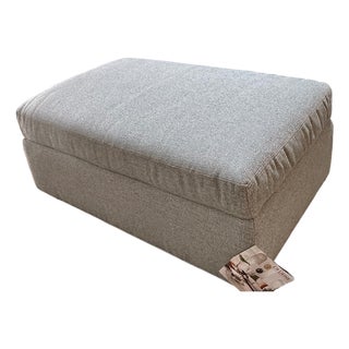 C. R. Laine Studio Ottoman 1444-17 Upholstered in a Soft, Neutral Toned Thibaut Everly Spa Blue Fabric For Sale