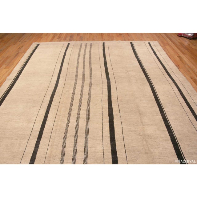 Beautifully Decorative And Versatile Ivory Cream Color Minimalist Geometric Striped Design Modern Contemporary Room Size...