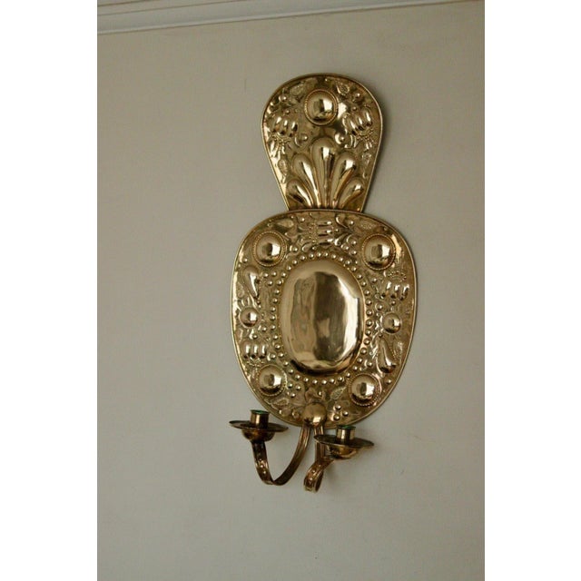 Large Mid-Century Swedish Baroque Style Brass Double Arm Sconces, Set of 2 For Sale - Image 13 of 18