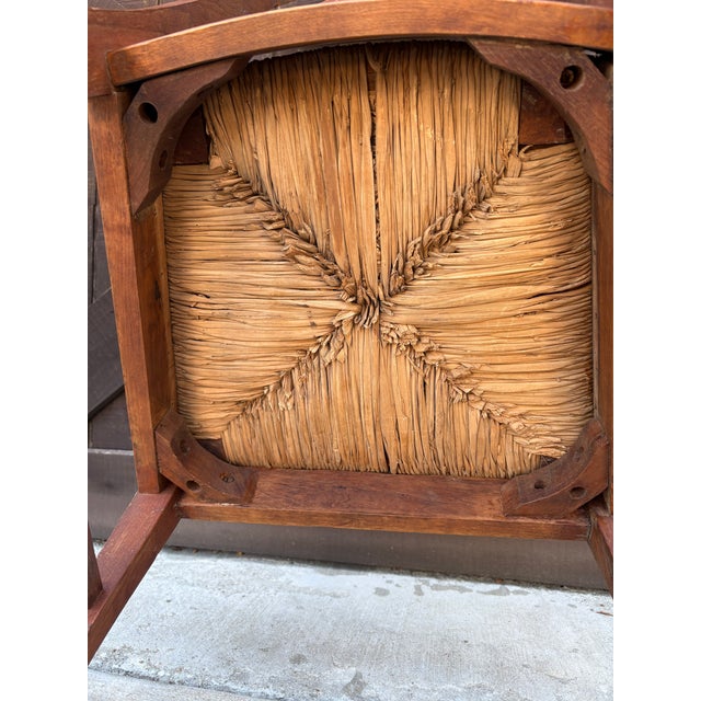 Late 19th Century Early 1900s Handcrafted Arts & Crafts Mission-Style Rocking Chair With Woven Rush Seat For Sale - Image 5 of 12